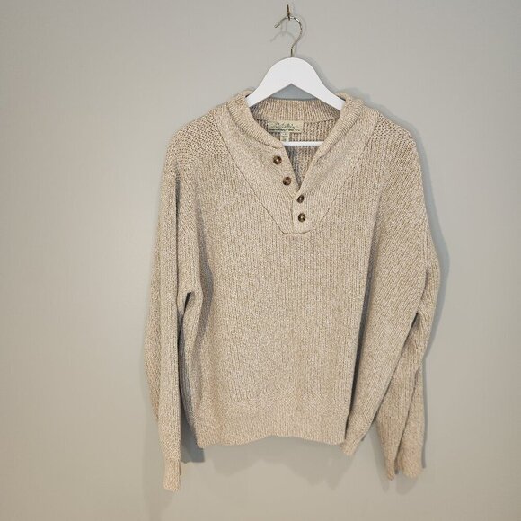 Cabela's Sweater Men's Cotton Fisherman Mock Collar Tan - Size L - Picture 1 of 7